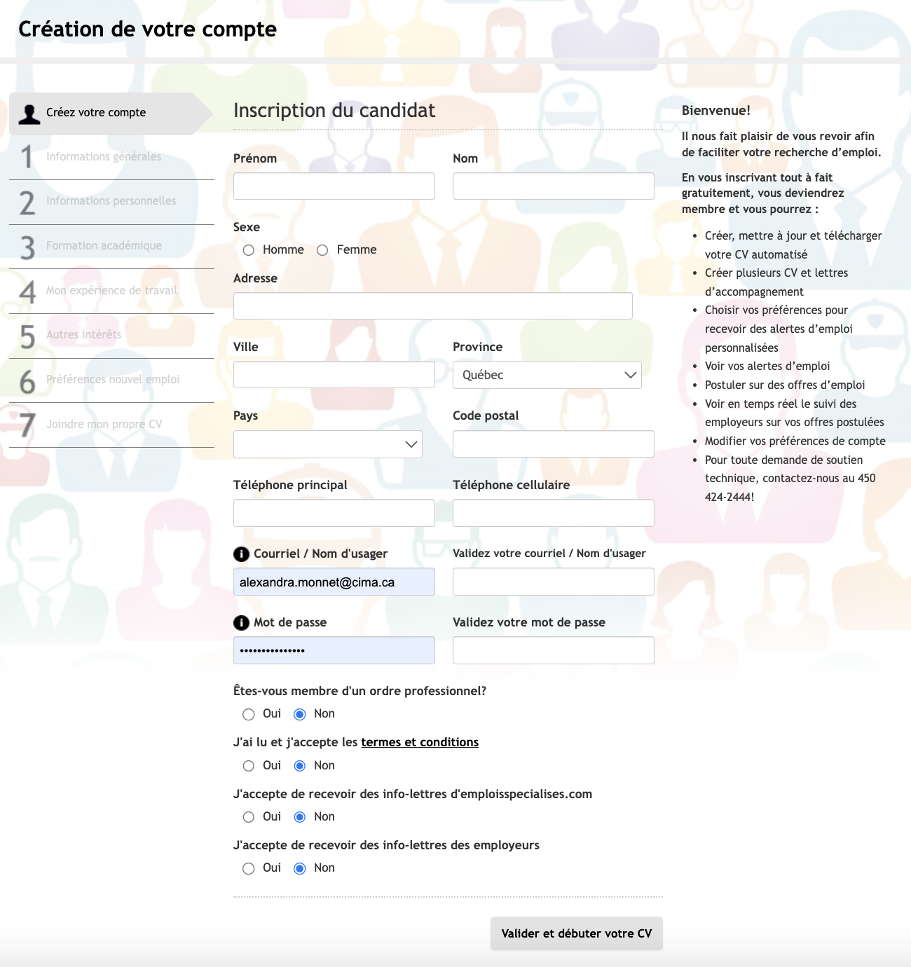 Remplir son CV automatisé sur emploisrh.com